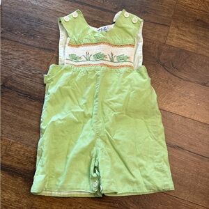 Vintage vtg orient express smocked Green White Smocking alligator Jon Jon‎